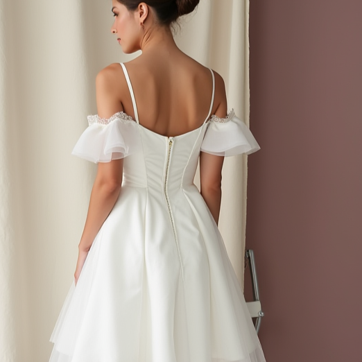 Romantic Short Wedding Dress and Mini Dress with a Heart-Shaped Cutout Back embroidery mesh New Satin Short Wedding Dress silk