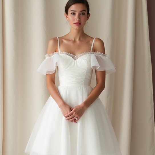 Romantic Short Wedding Dress and Mini Dress with a Heart-Shaped Cutout Back embroidery mesh New Satin Short Wedding Dress silk