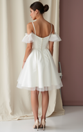Romantic Short Wedding Dress and Mini Dress with a Heart-Shaped Cutout Back embroidery mesh New Satin Short Wedding Dress silk