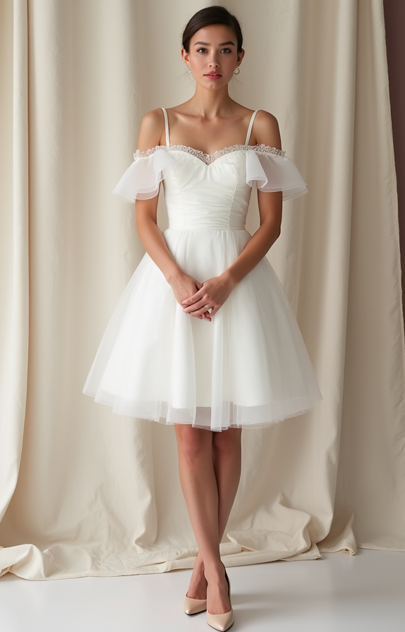 Romantic Short Wedding Dress and Mini Dress with a Heart-Shaped Cutout Back embroidery mesh New Satin Short Wedding Dress silk