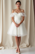 Romantic Short Wedding Dress and Mini Dress with a Heart-Shaped Cutout Back embroidery mesh New Satin Short Wedding Dress silk