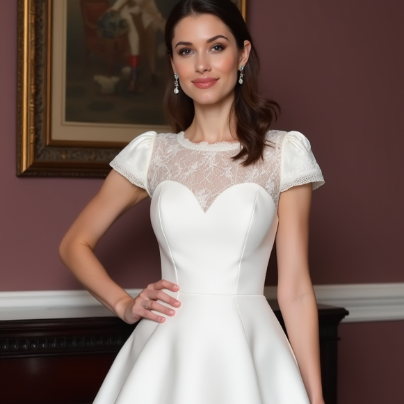 Stunning Short Wedding Dress and Mini Dress with a Satin Bow Back embroidery mesh New Satin Short Wedding Dress silk