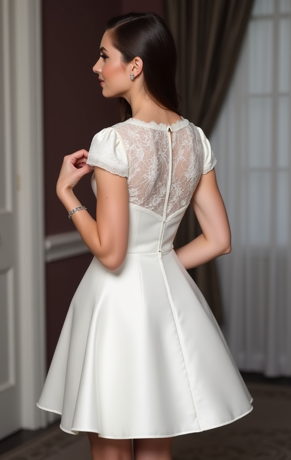 Stunning Short Wedding Dress and Mini Dress with a Satin Bow Back embroidery mesh New Satin Short Wedding Dress silk