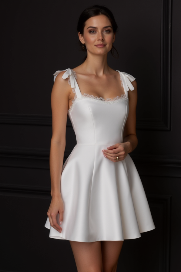 Romantic Mini Short Wedding Dress with a Flowing Skirt for a Dreamy Wedding Style embroidery New Satin Short Wedding Dress silk