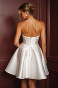 Stylish Mini Short Wedding Dress with a Plunging Neckline for a Bold and Chic Look New Satin Short Wedding Dress silk