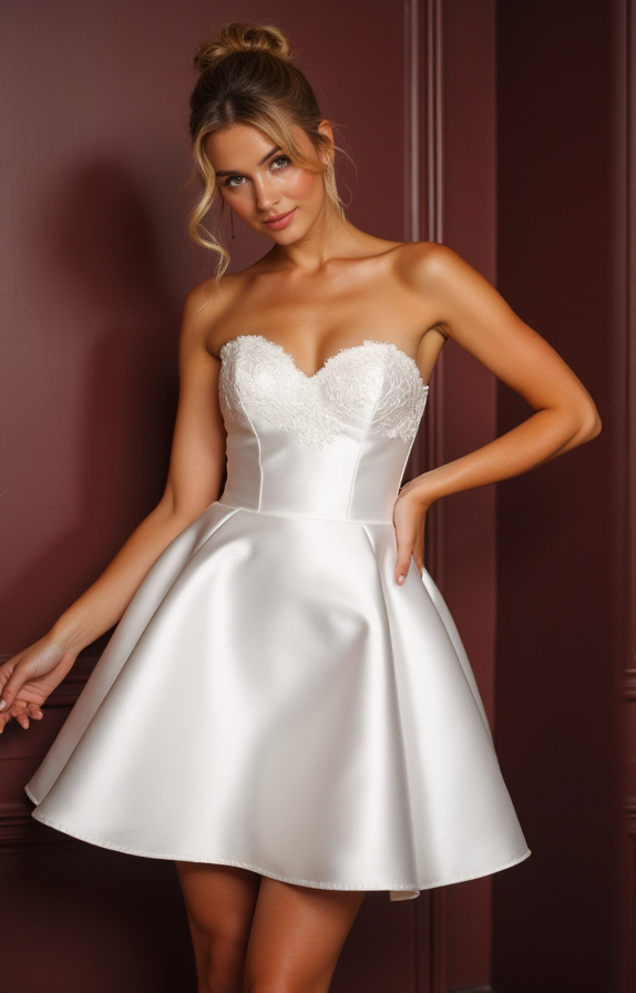 Stylish Mini Short Wedding Dress with a Plunging Neckline for a Bold and Chic Look New Satin Short Wedding Dress silk