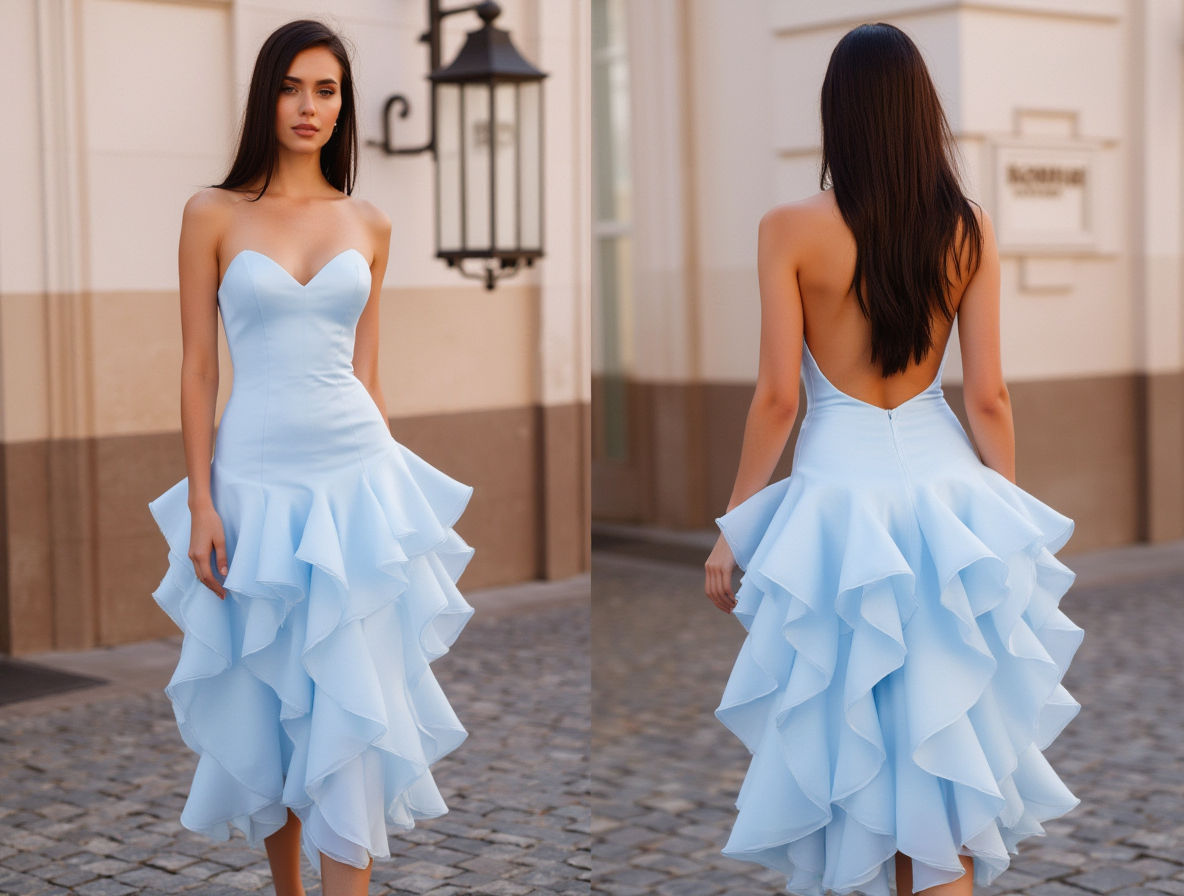 Romantic blue Evening Dress and Prom Dress with a Full Ball Gown Skirt for a Princess Look backless blue New Satin