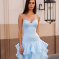 Romantic blue Evening Dress and Prom Dress with a Full Ball Gown Skirt for a Princess Look backless blue New Satin