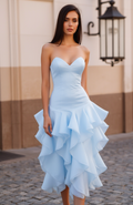 Romantic blue Evening Dress and Prom Dress with a Full Ball Gown Skirt for a Princess Look backless blue New Satin