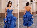 Elegant Blue Prom Dress and Evening Gown with a Flared Skirt for a Beautiful Fit backless blue New Satin