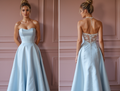Glamorous Blue Prom Dress and Evening Gown with Floral Details for a Soft Look backless blue New Satin