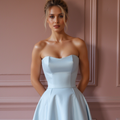 Glamorous Blue Prom Dress and Evening Gown with Floral Details for a Soft Look backless blue New Satin