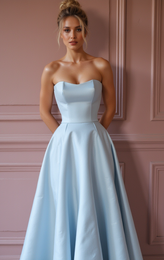 Glamorous Blue Prom Dress and Evening Gown with Floral Details for a Soft Look backless blue New Satin