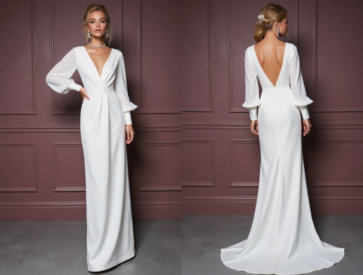 White Romantic A-Line Wedding Gown with Long Lace Sleeves for a Vintage Vibe backless New Satin white