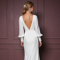 White Romantic A-Line Wedding Gown with Long Lace Sleeves for a Vintage Vibe backless New Satin white