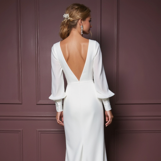 White Romantic A-Line Wedding Gown with Long Lace Sleeves for a Vintage Vibe backless New Satin white