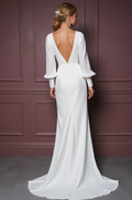 White Romantic A-Line Wedding Gown with Long Lace Sleeves for a Vintage Vibe backless New Satin white