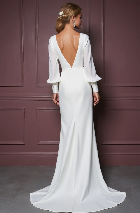 White Romantic A-Line Wedding Gown with Long Lace Sleeves for a Vintage Vibe backless New Satin white
