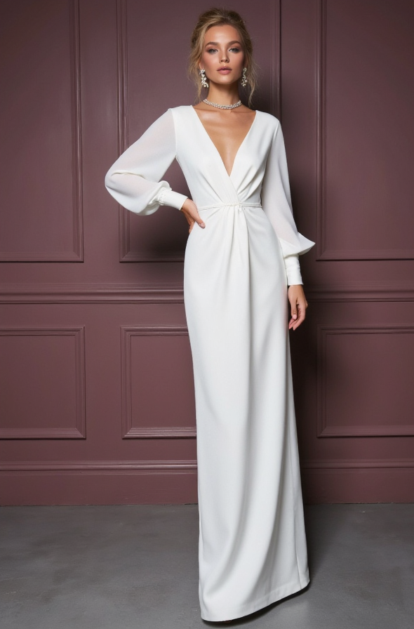 White Romantic A-Line Wedding Gown with Long Lace Sleeves for a Vintage Vibe backless New Satin white