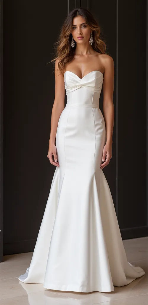 Mermaid Wedding Dress with a Flattering Silhouette for Elegant Brides New Satin Sleeveless Strapless