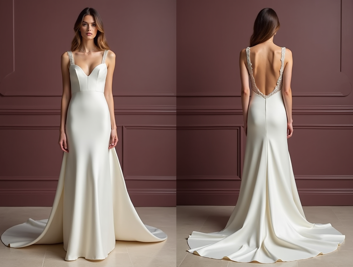 Classic Mermaid Wedding Gown with a Figure-Hugging Silhouette backless New Satin