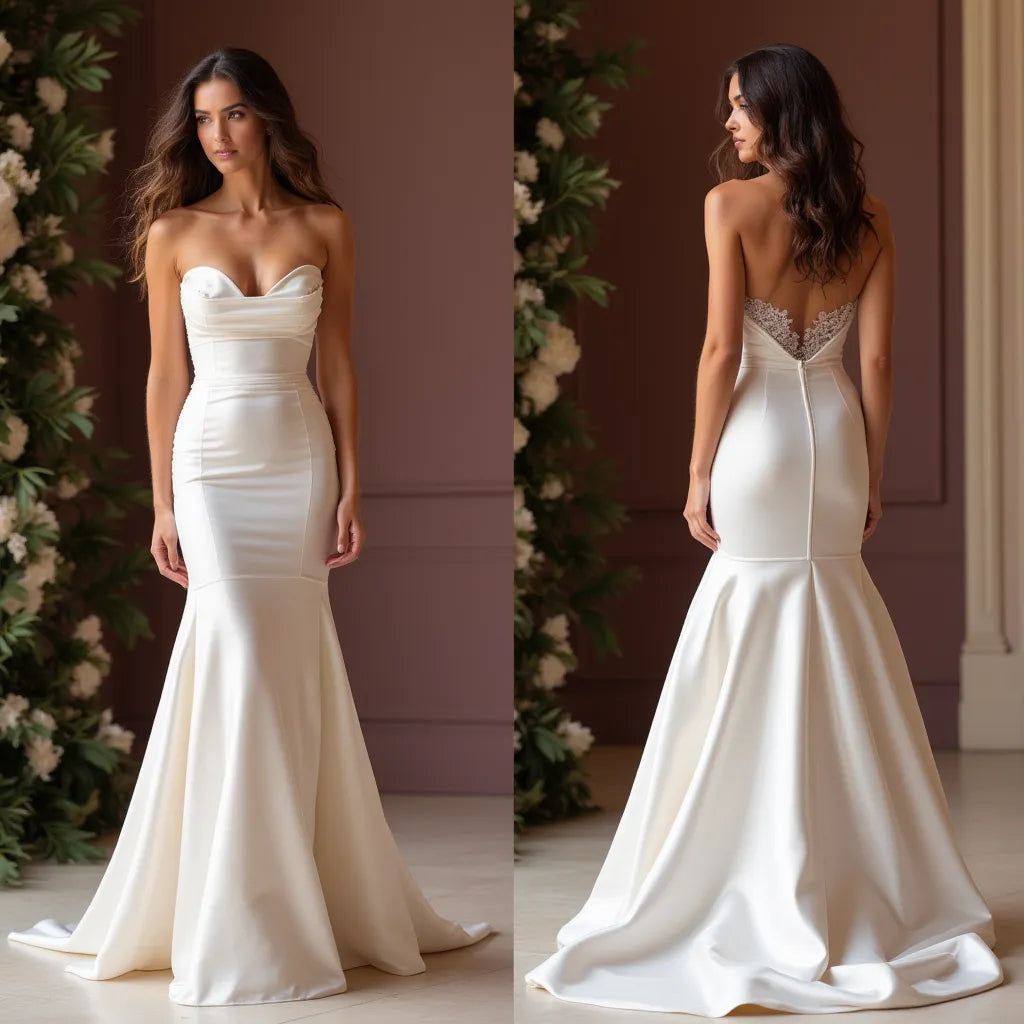 Mermaid Wedding Dress for a Glamorous and Sophisticated Bridal Look backless New Satin Sleeveless Strapless