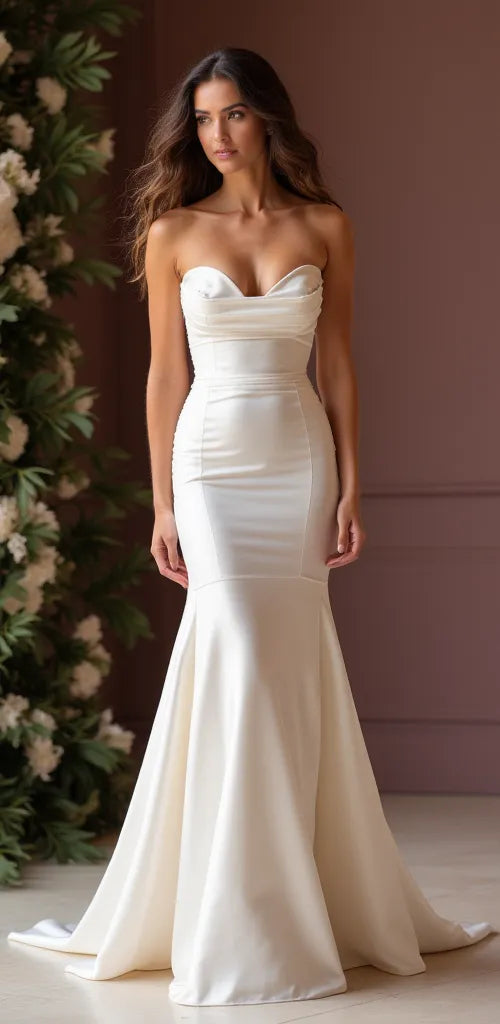Mermaid Wedding Dress for a Glamorous and Sophisticated Bridal Look backless New Satin Sleeveless Strapless