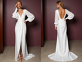 A-Line White Wedding Dress with an Open Back for a Modern Bridal Look backless New Satin split white