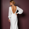 A-Line White Wedding Dress with an Open Back for a Modern Bridal Look backless New Satin split white