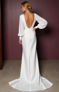 A-Line White Wedding Dress with an Open Back for a Modern Bridal Look backless New Satin split white