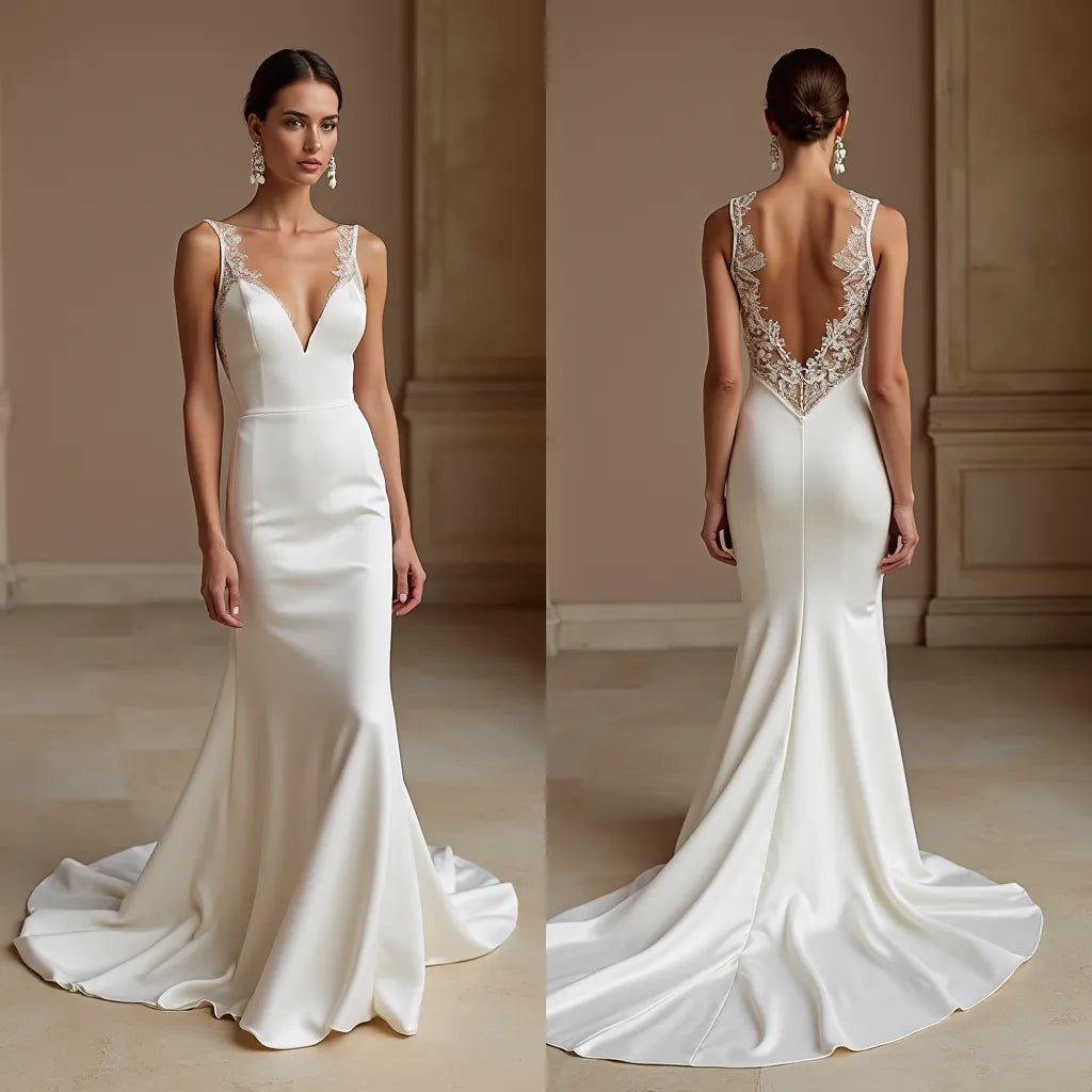 Mermaid Wedding Dress for Brides Who Love a Romantic and Sleek Design backless embroidery New Satin