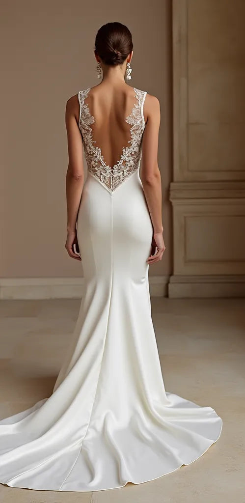 Mermaid Wedding Dress for Brides Who Love a Romantic and Sleek Design backless embroidery New Satin
