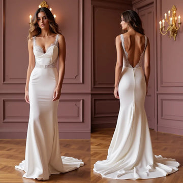 Mermaid Wedding Dress for Plus Size Brides Wanting a Flattering Fit backless New Satin