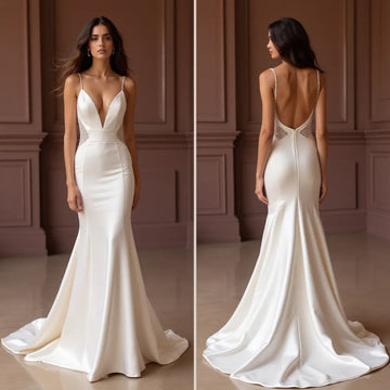 Mermaid Wedding Dress for Beach, Garden, and Destination Weddings backless New Satin