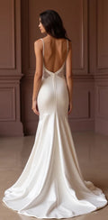 Mermaid Wedding Dress for Beach, Garden, and Destination Weddings backless New Satin