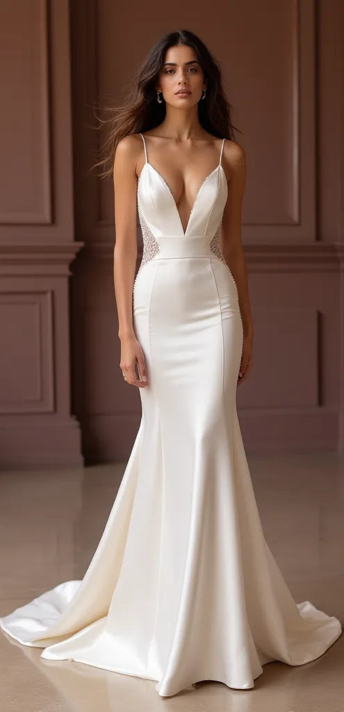 Mermaid Wedding Dress for Beach, Garden, and Destination Weddings backless New Satin