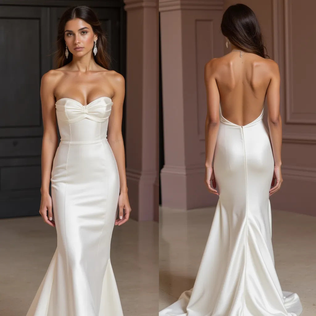 Mermaid Wedding Dress with a Figure-Hugging Fit for a Sexy Look backless New Satin