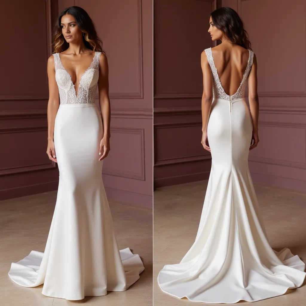 Mermaid Wedding Dress for Glam Brides Who Love a Stunning Silhouette backless embroidery New Satin