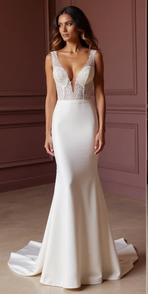 Mermaid Wedding Dress for Glam Brides Who Love a Stunning Silhouette backless embroidery New Satin