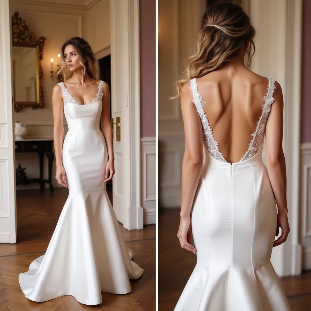 Mermaid Wedding Dress for Outdoor, Summer, and Warm-Weather Weddings backless embroidery New Satin