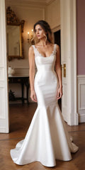 Mermaid Wedding Dress for Outdoor, Summer, and Warm-Weather Weddings backless embroidery New Satin