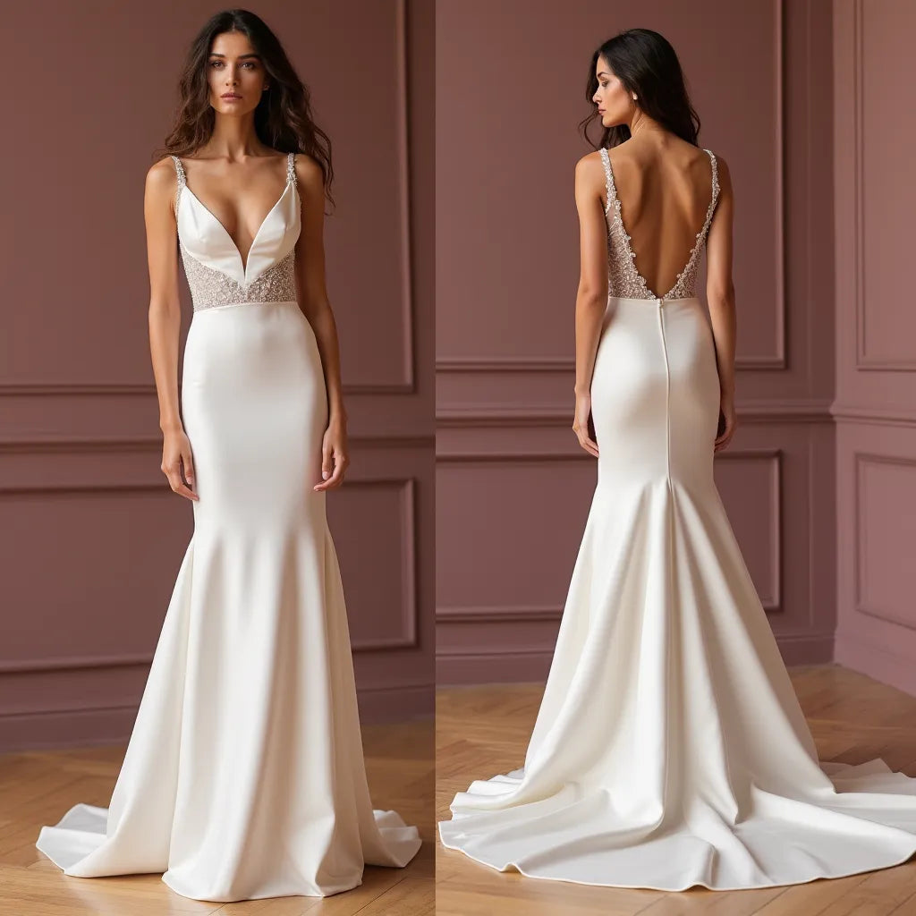 Mermaid Wedding Dress for Luxury Brides Who Love High-End Design backless embroidery New Satin