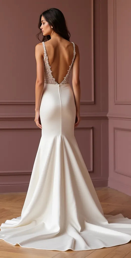 Mermaid Wedding Dress for Luxury Brides Who Love High-End Design backless embroidery New Satin
