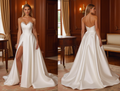 A-Line White Wedding Dress for Plus Size Brides with a Perfect Fit backless New Satin split white