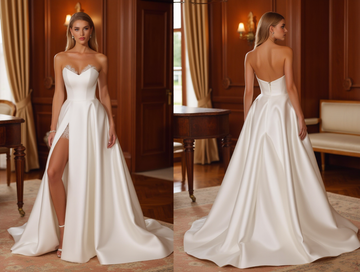 A-Line White Wedding Dress for Plus Size Brides with a Perfect Fit backless New Satin split white