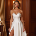 A-Line White Wedding Dress for Plus Size Brides with a Perfect Fit backless New Satin split white