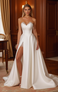 A-Line White Wedding Dress for Plus Size Brides with a Perfect Fit backless New Satin split white