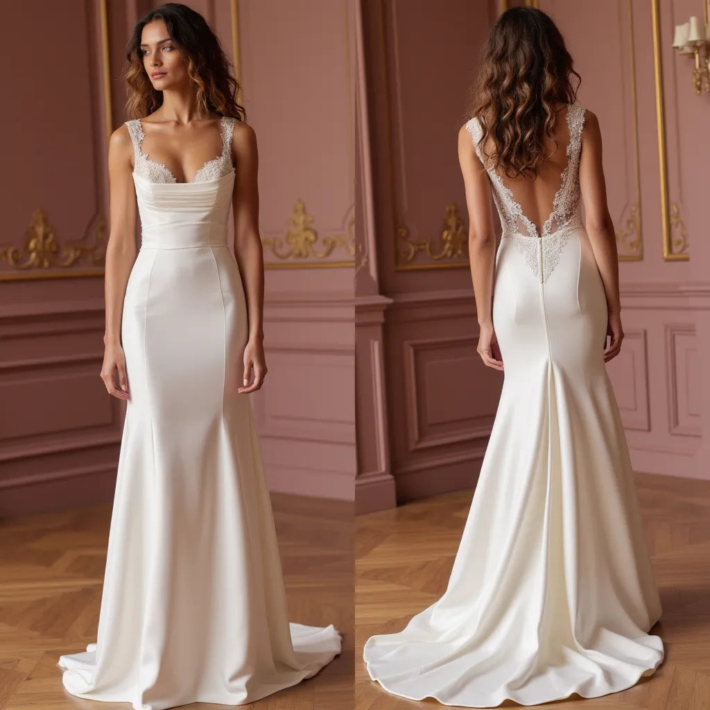 Mermaid Bridal Gown with Romantic Details for a Dreamy Wedding backless embroidery New Satin