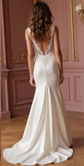Mermaid Bridal Gown with Romantic Details for a Dreamy Wedding backless embroidery New Satin