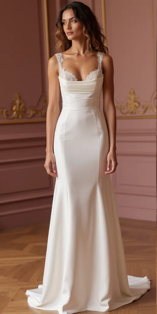 Mermaid Bridal Gown with Romantic Details for a Dreamy Wedding backless embroidery New Satin